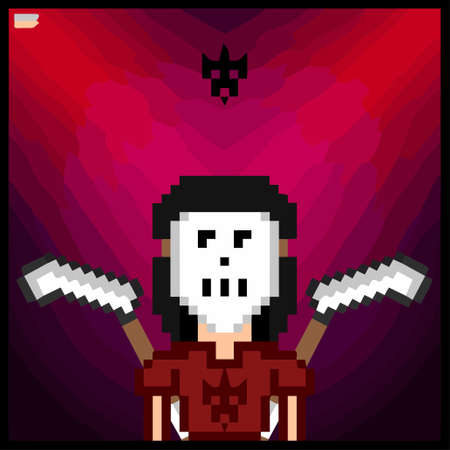 cartoon character in pixel vector art using a color filled backgroundのイラスト素材