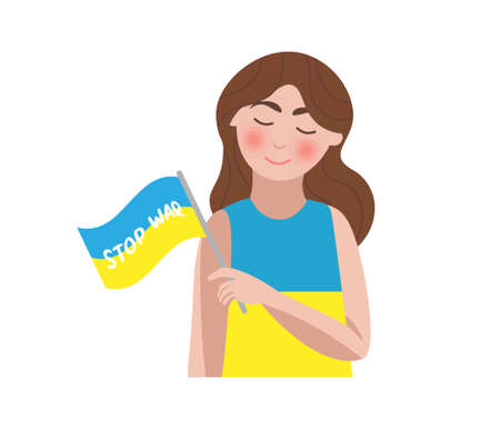girl holding the flag of ukraine vector support ukraineのイラスト素材