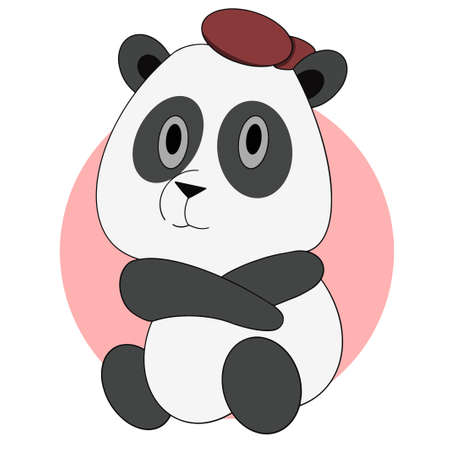 cool chubby panda sits in a red capのイラスト素材