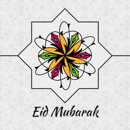 inscription eid mubarak on the background of stained glass and arabic patternのイラスト素材