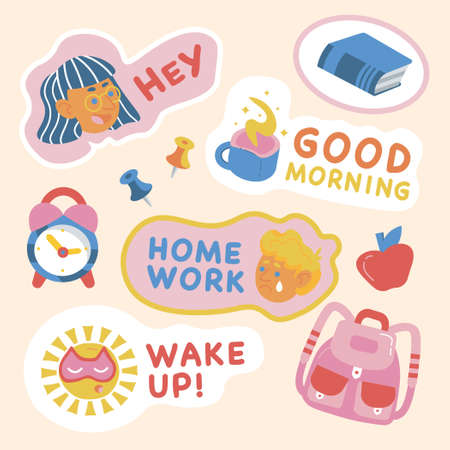 Back at school beautiful childrens stickers for studyingのイラスト素材