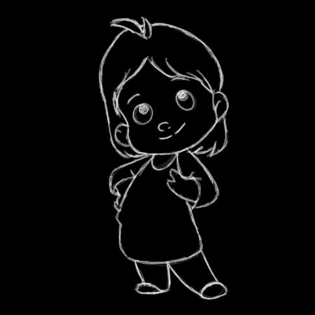 Drawn characters with a white pencil on a black background in different posesのイラスト素材