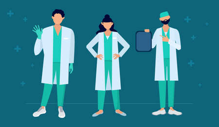 team of doctors in professional clothes vector illustration and packのイラスト素材