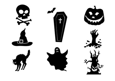 halloween skool hat cat pumpkin coffin hand treeのイラスト素材