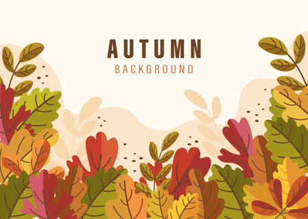 Autumn background with bright leaves arranged at the bottomのイラスト素材