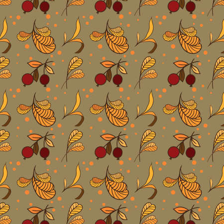 autumn pattern leaves berries and herbs vectorのイラスト素材