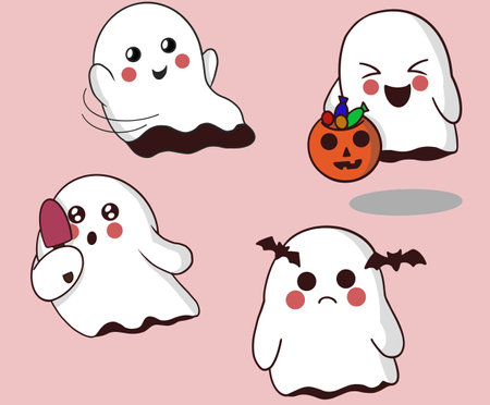 Cartoon cute ghost illustration pack in illustration packのイラスト素材