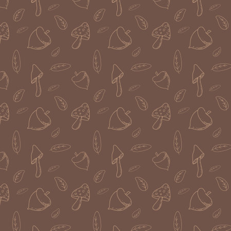 autumn leaves acorns and mushrooms vector illustration patternのイラスト素材