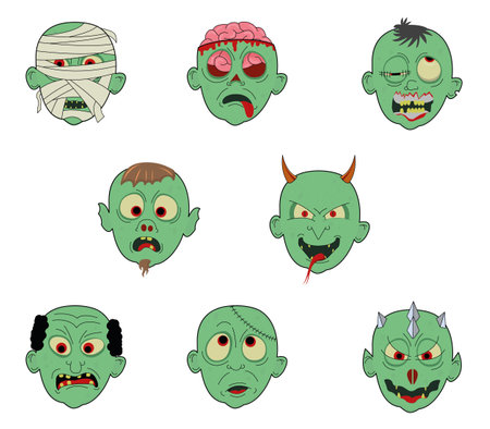 Illustration halloween vector green zombies head packのイラスト素材