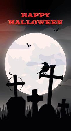 halloween banner with moon graves and crownのイラスト素材