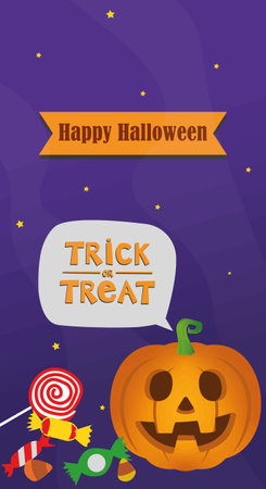 halloween Illustration banner with pumpkin and candiesのイラスト素材