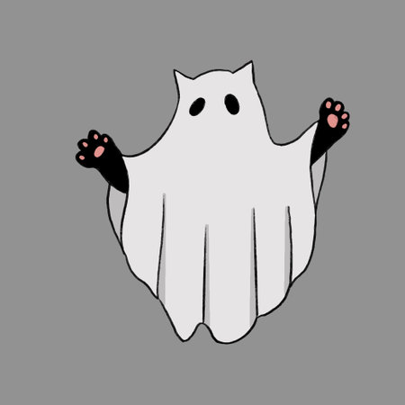 Halloween cute cat in ghost costume illustrationのイラスト素材