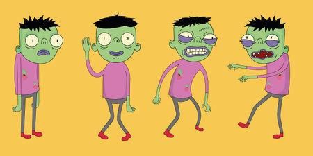Cartoon vector halloween zombie pack illustration background orangeのイラスト素材