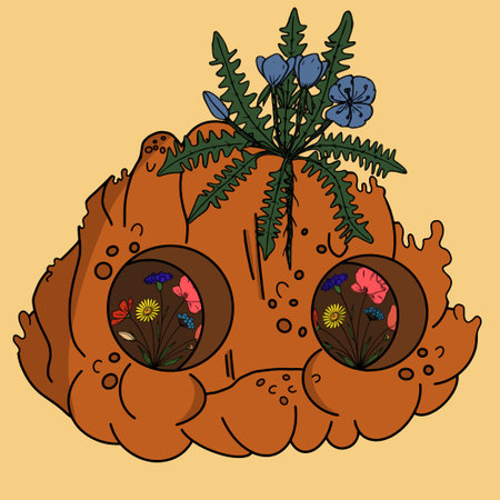 cute monster pumpkin with flowers halloween illustrationのイラスト素材