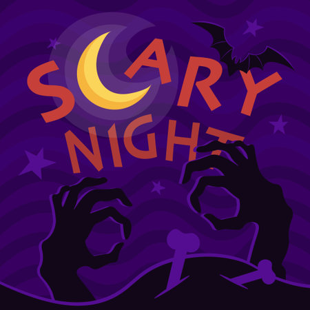 square banner scary night hands out of earth halloweenのイラスト素材