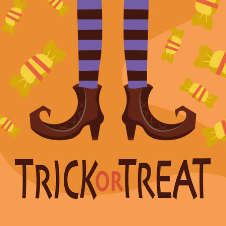 square card with witchs shoes halloween illustrationのイラスト素材