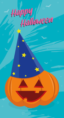 halloween banner with pumpkin in hat in illustrationのイラスト素材