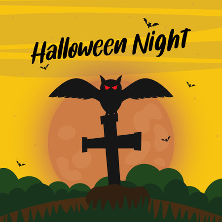 halloween card with owl on christ illustrationのイラスト素材