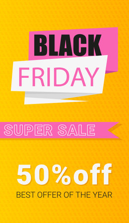 text Black Friday super Sale and 50 off vertical web bannerのイラスト素材