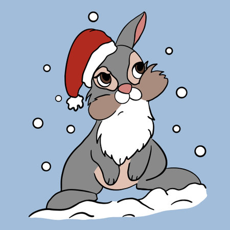 bunny in santa hat christmas illustration happy new yearのイラスト素材