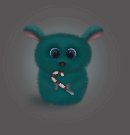 Cute hairy monster with candy and worth waiting forのイラスト素材