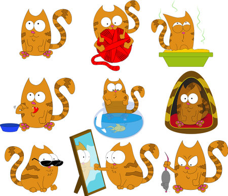 Pack cute comic cats who go about their businessのイラスト素材