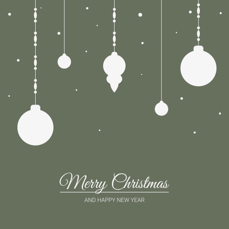 text merry christmas and happy new year christmas balls on stringsのイラスト素材