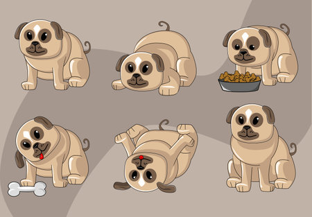 cute pug in different variations Dog pack in illustrationのイラスト素材