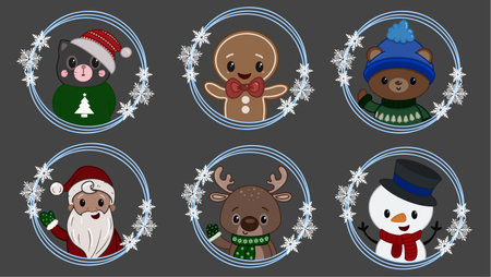Christmas characters deer, snowman, bear and many othersのイラスト素材