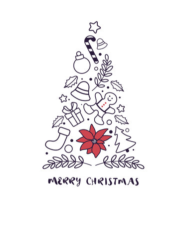 Christmas card with christmas tree with red star vector illustrationのイラスト素材