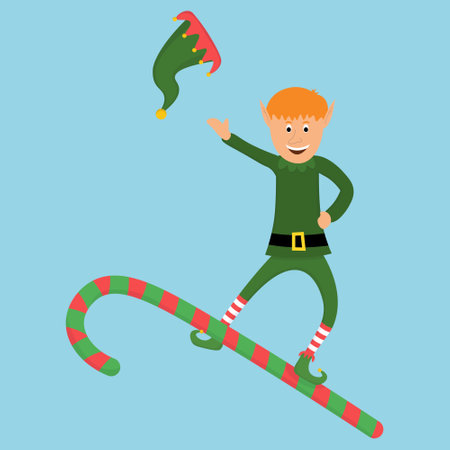 christmas character of elf make tricks with hat and candyのイラスト素材