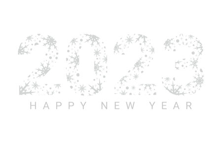 drawing lettering 2023 from gray snowflakes vector flat happy new yearのイラスト素材