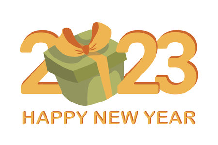 handmade flat drawing banner with the inscription 2023 with a gift of a happy new year