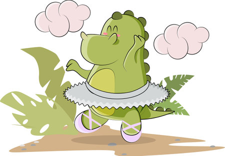 cute dinosaur ballerina dancing for other dinosaursのイラスト素材