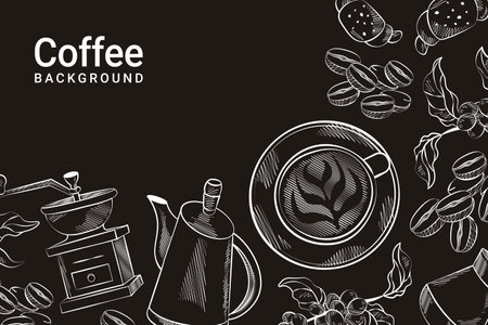 dark coffee background hand drawings coffee cupのイラスト素材