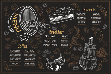 horizontal menu template with coffee dessert and breakfastsのイラスト素材