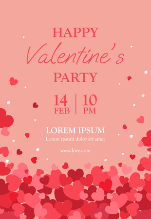 valentines day party banner with confetti hearts designのイラスト素材