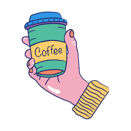 hand drawn hand holding takeaway coffee cupのイラスト素材