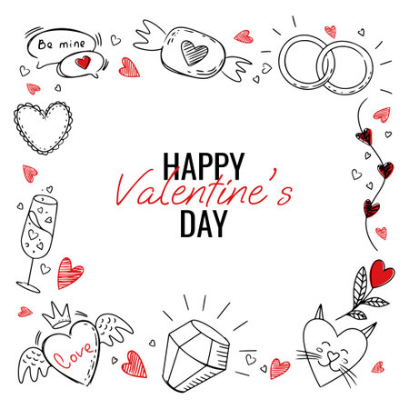 doodle set happy valentines day in illustrationのイラスト素材
