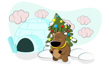 A cute deer came to his home and admires the sceneryのイラスト素材