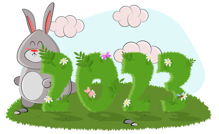 cute bunny collected from numbers new year in the clearingのイラスト素材