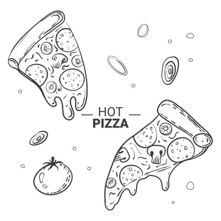two slices of pizza in the sketch techniqueのイラスト素材