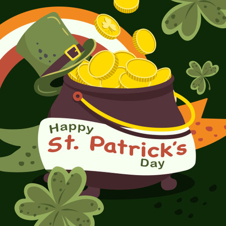 st patricks day square banner happy st patrick coin barrelのイラスト素材