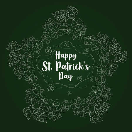 saint patricks day background with ornament from shamrock and hops inflorescenceのイラスト素材