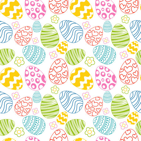 pattern image for happy easter holiday with elements of color eggs and flowersのイラスト素材