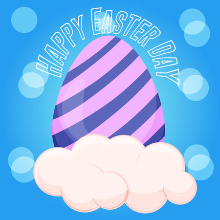 Cute egg on a cloud in a beautiful blue backgroundのイラスト素材