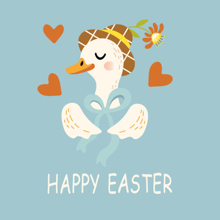 cute muzzle duck in hat happy easter vectorのイラスト素材