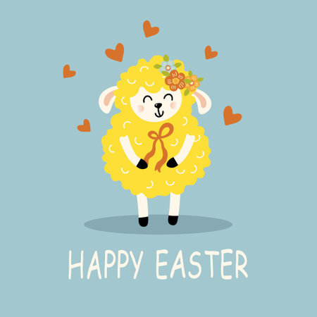 square easter banner with cute sheepのイラスト素材