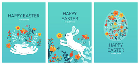 set of easter greeting cards with easter eggs gradient vectorのイラスト素材