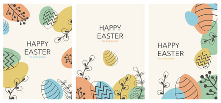 set of vector banners for the day of holy easter with easter eggs minimalist outlinesのイラスト素材